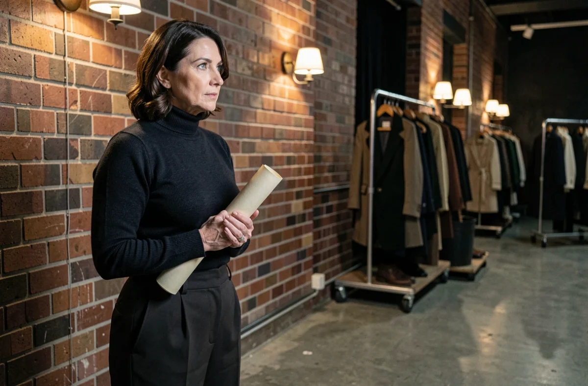 Actrice américaine en coulisses d'un théâtre tenant un scénario, air pensif