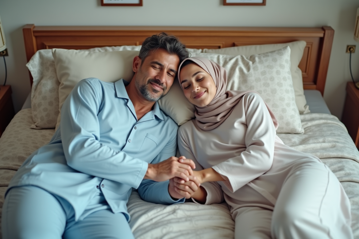 Couple musulman endormi paisiblement dans leur chambre