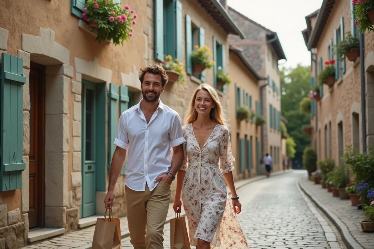 Couple en balade dans un village français pendant un week-end prolongé jour férié