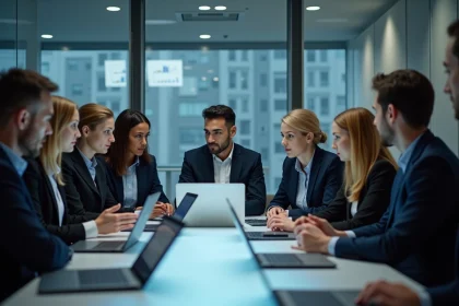 Groupe de professionnels en réunion dans un bureau moderne