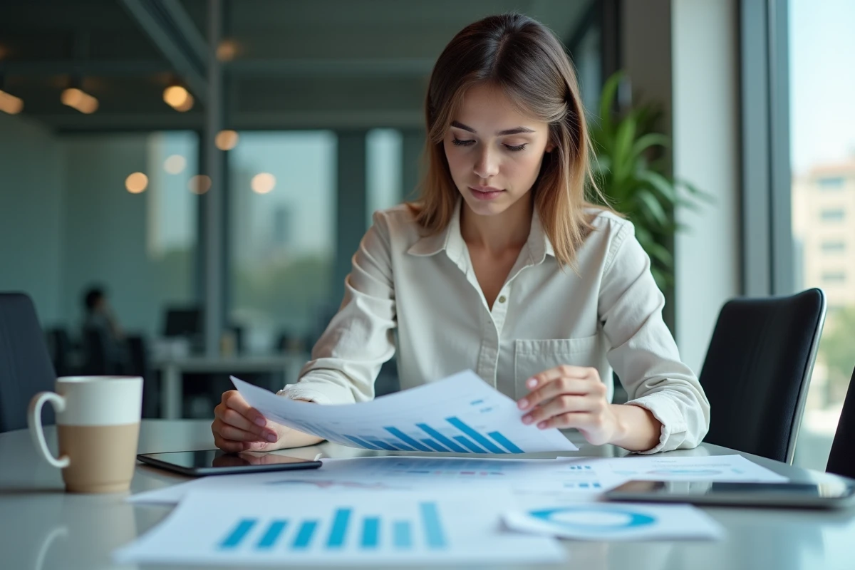 Femme analysant des graphiques de trafic sur une table