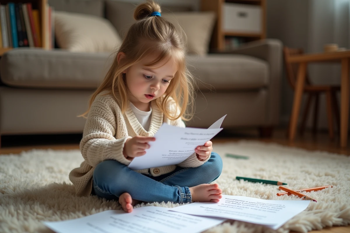 Jeune fille lisant un poème sur un tapis douillet