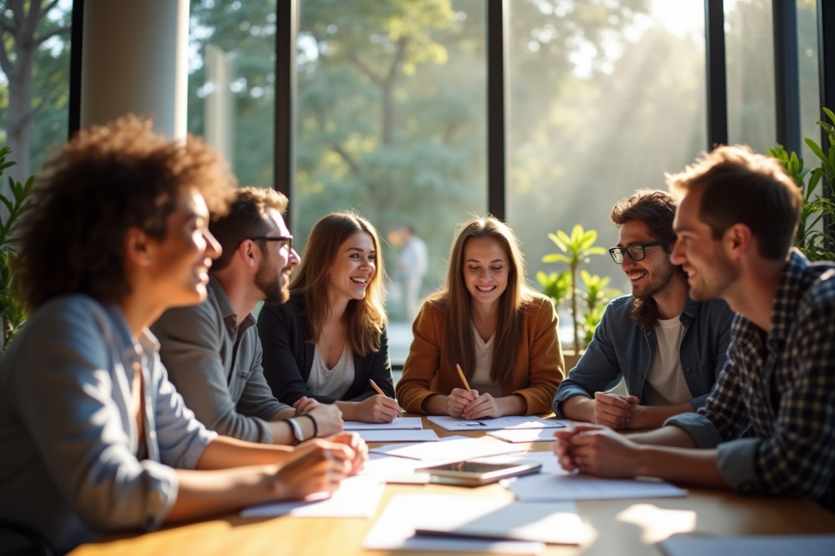 Groupe de personnes collaborant dans un espace de travail moderne