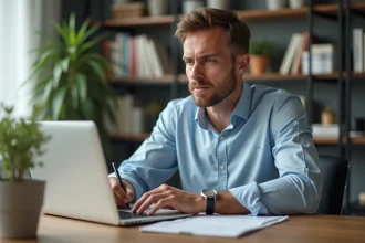 Homme d'âge moyen au bureau moderne et organisé