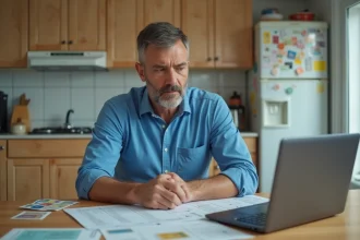 Homme d'âge moyen compare des tarifs d'affranchissement