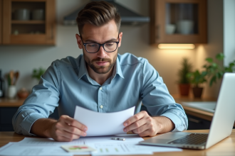Homme en train de revoir ses factures à la maison