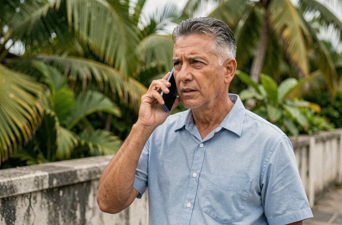 Homme mahorais passant un appel téléphonique avec l'indicatif 262 639 à Mayotte