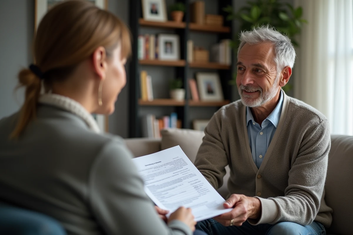 Homme donnant une attestation à une femme dans un salon
