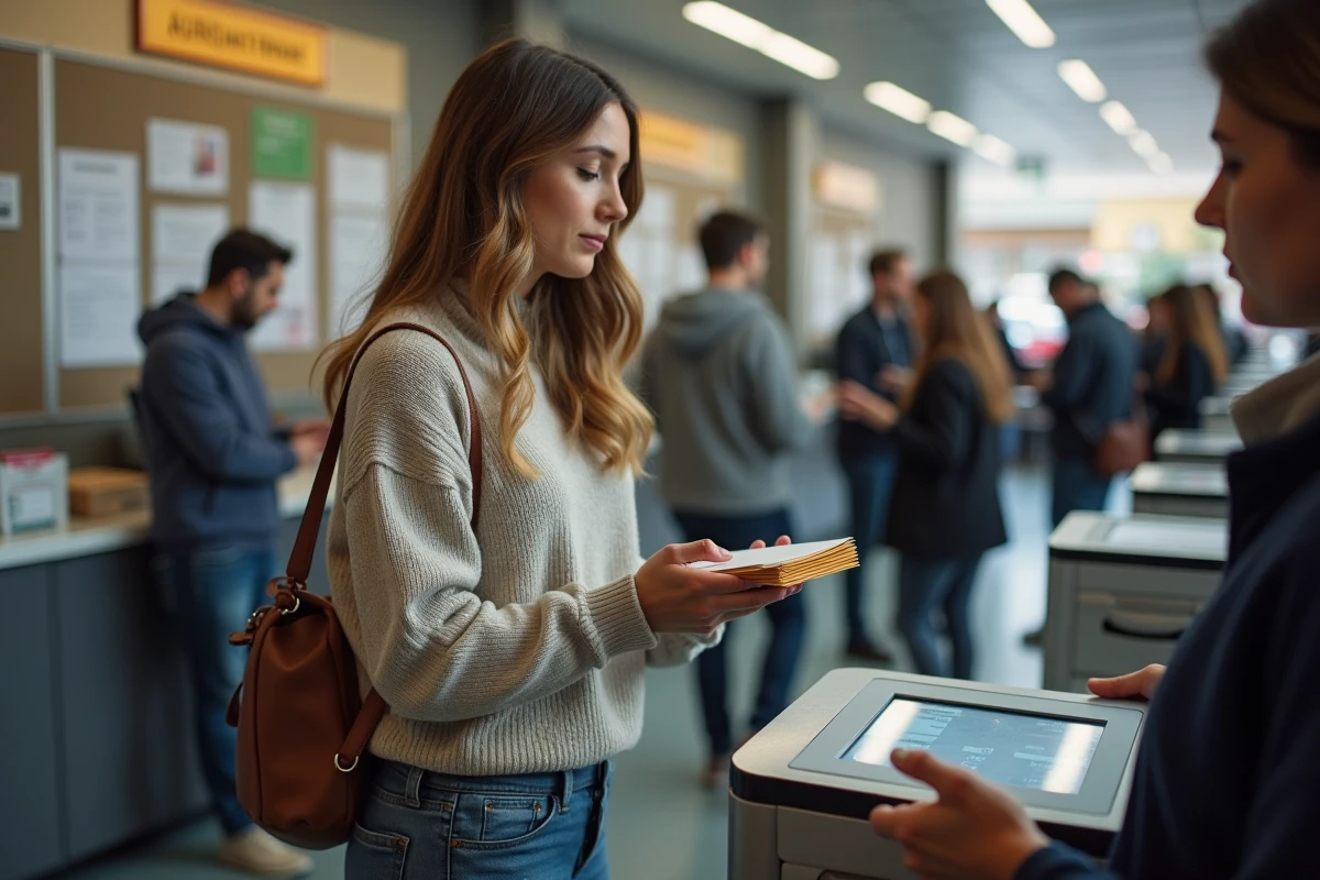 Jeune femme utilise un kiosque à l