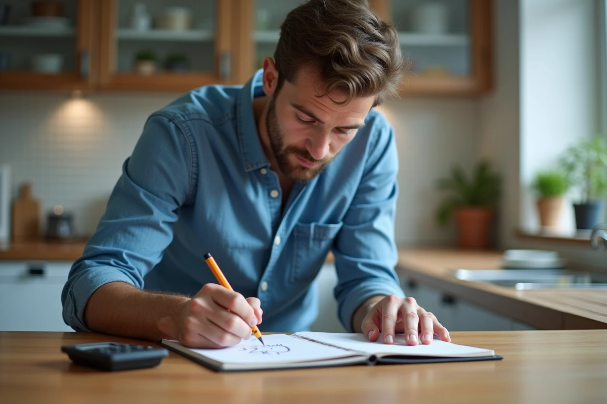 Jeune homme en cuisine écrivant 30 mph en km/h