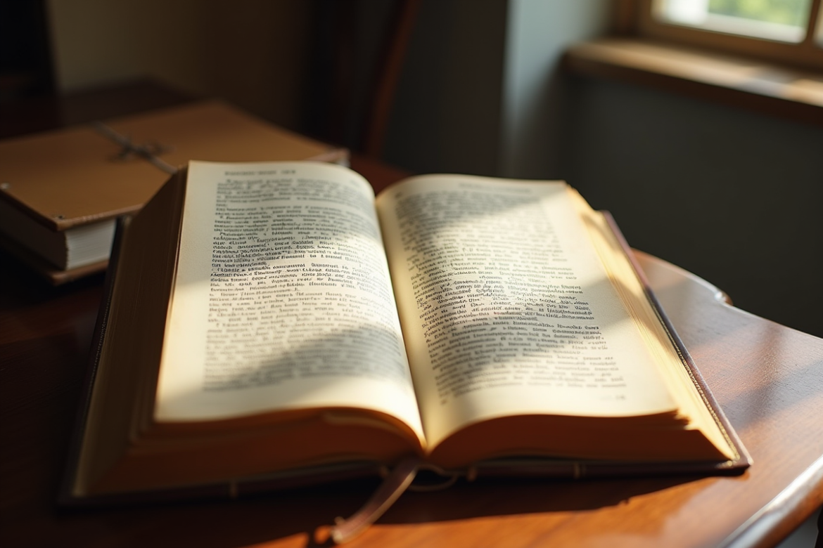 Livre de droit français ouvert sur un bureau ensoleille