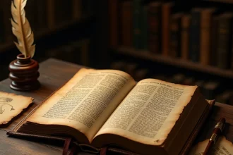 Vieux livre de philosophie ouvert sur un bureau en chêne avec annotations manuscrites à la plume, évoquant la pensée d'Alexander Pope au XVIIIe siècle