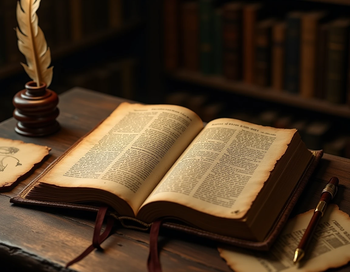 Vieux livre de philosophie ouvert sur un bureau en chêne avec annotations manuscrites à la plume, évoquant la pensée d'Alexander Pope au XVIIIe siècle