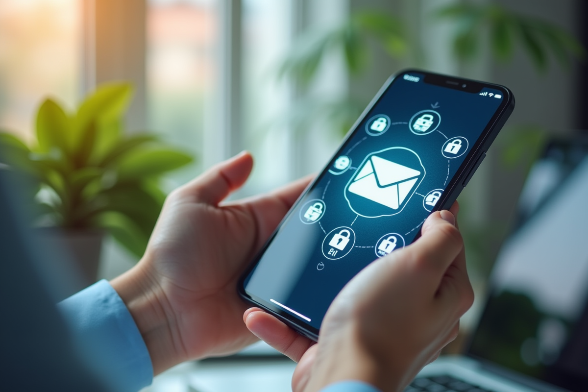 Mains tenant un smartphone avec paramètres de confidentialité activés