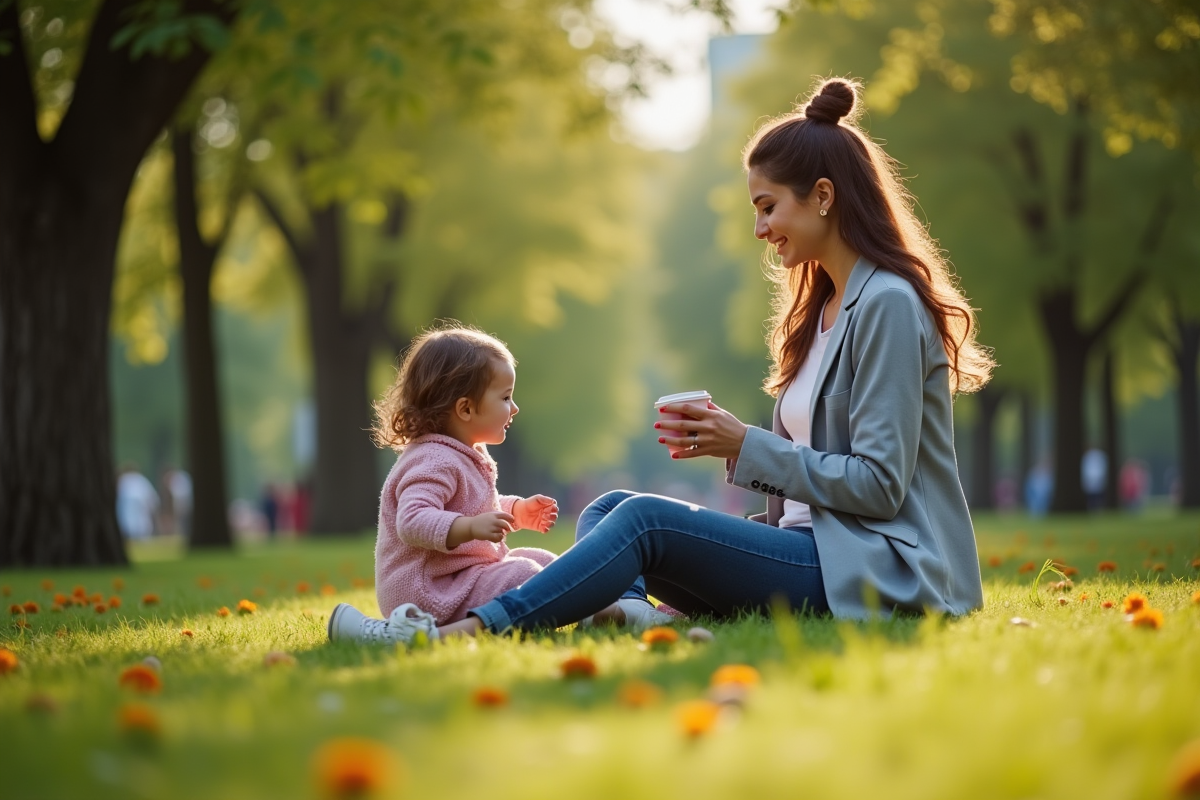 Maman et enfant profitant d un moment paisible au parc