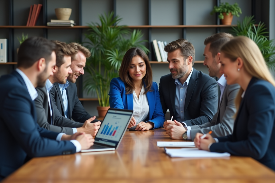 Groupe de professionnels en réunion dans un bureau moderne